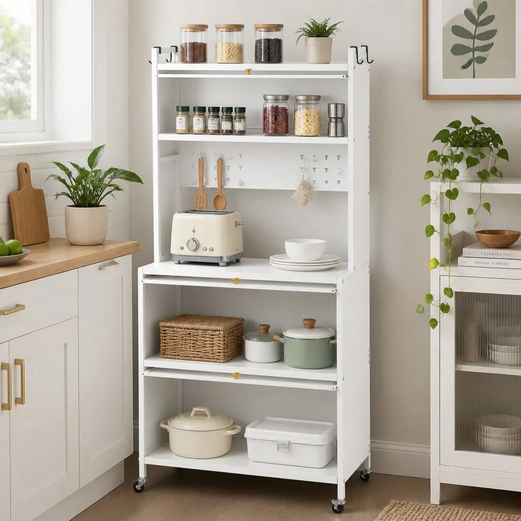 Kitchen Storage Cabinet Shelves Pegboard Sideboard White 80CM Organization