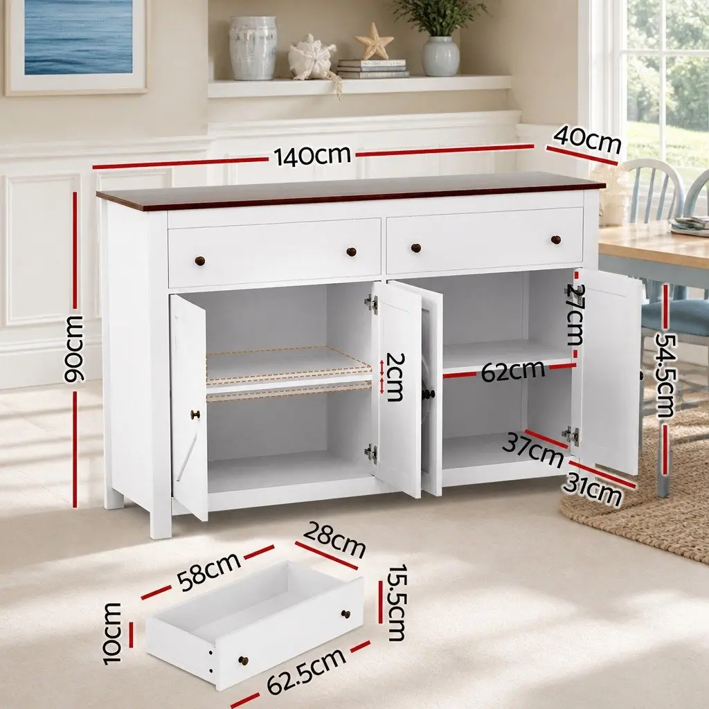 Buffet Sideboard White 140CM X-Frame Doors 2 Drawers Height-Adjustable Shelves