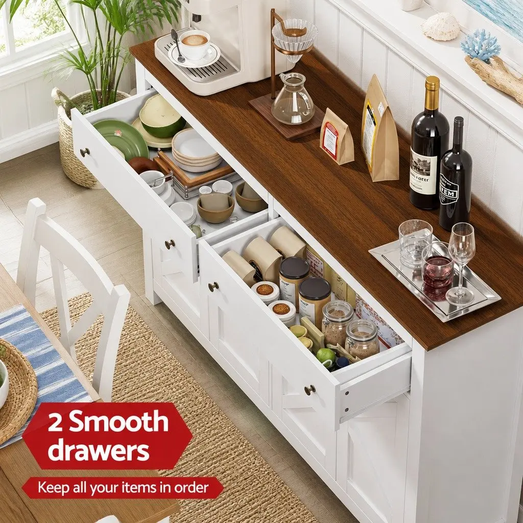 Buffet Sideboard White 140CM X-Frame Doors 2 Drawers Height-Adjustable Shelves