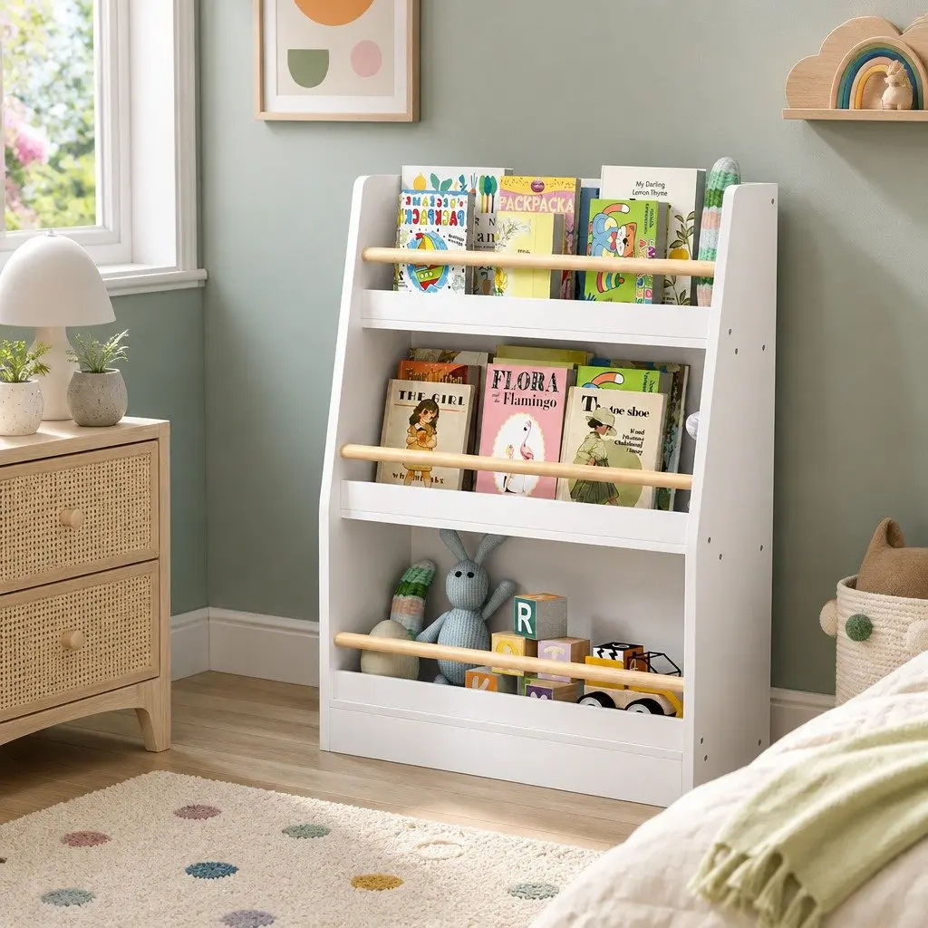 Kids Bookshelf 3 Tier Storage Organiser Yellow Children Bookcase Display Shelf