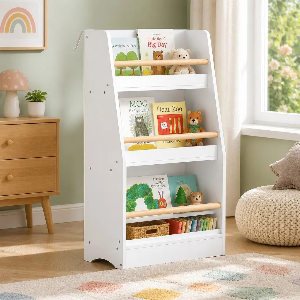 Kids Bookshelf 3 Tier Storage Organiser Yellow Children Bookcase Display Shelf