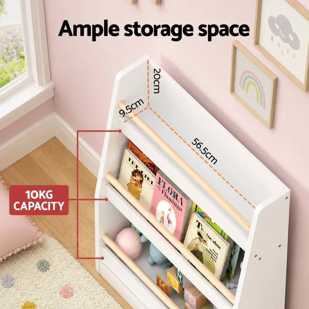 Kids Bookshelf 3 Tier Storage Organiser Yellow Children Bookcase Display Shelf