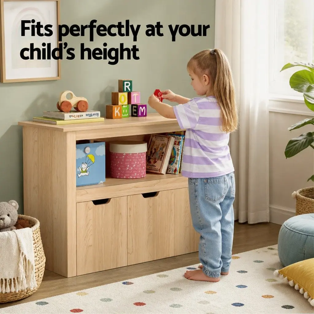 Kids Bookshelf Walnut 3 Drawer Wooden Bookcase Toy Organiser