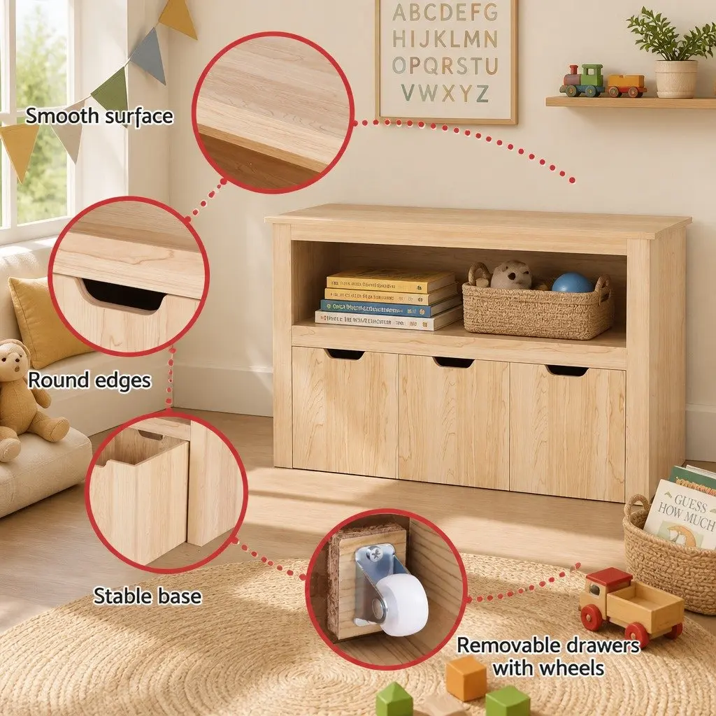 Kids Bookshelf Walnut 3 Drawer Wooden Bookcase Toy Organiser