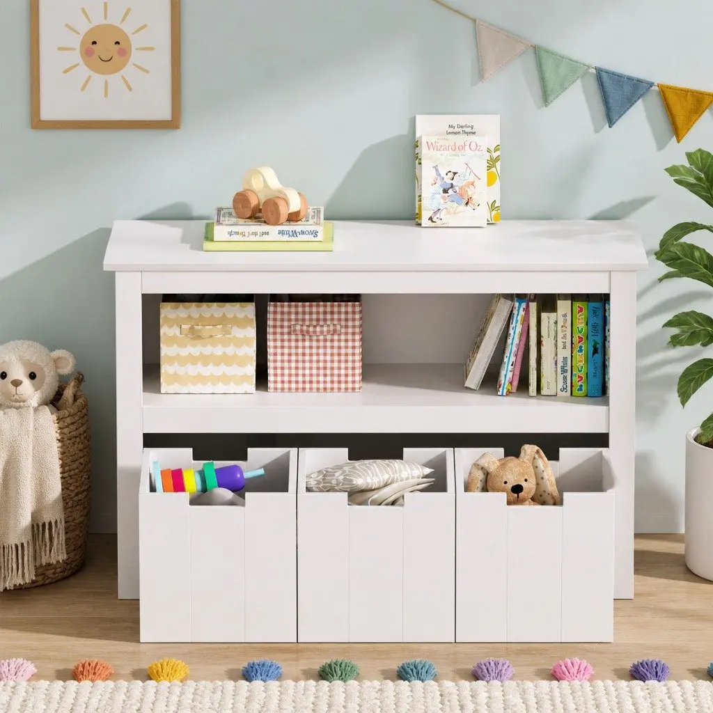 Kids Bookshelf Yellow 3 Drawers Storage Organiser Display Bookcase Children