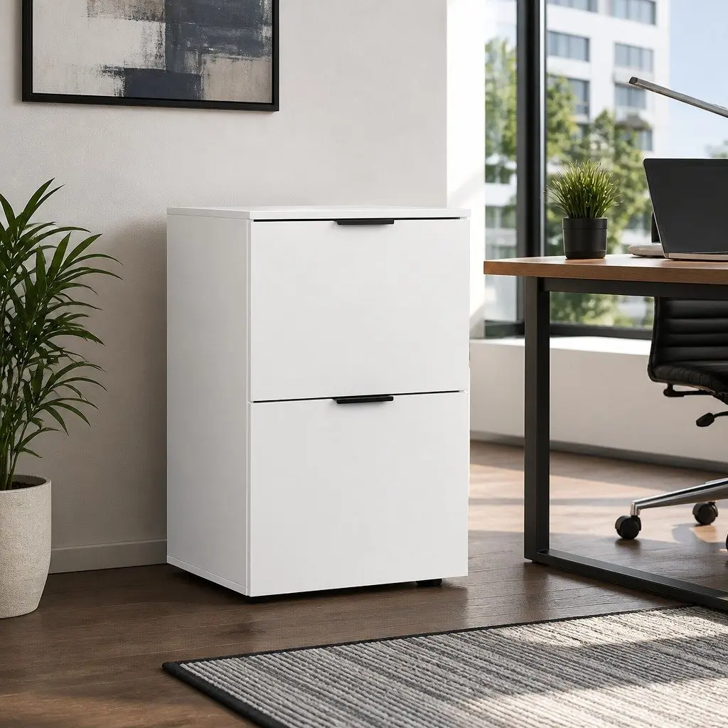Filing Cabinet White 2 Drawer Organiser Suspension Files Document Storage