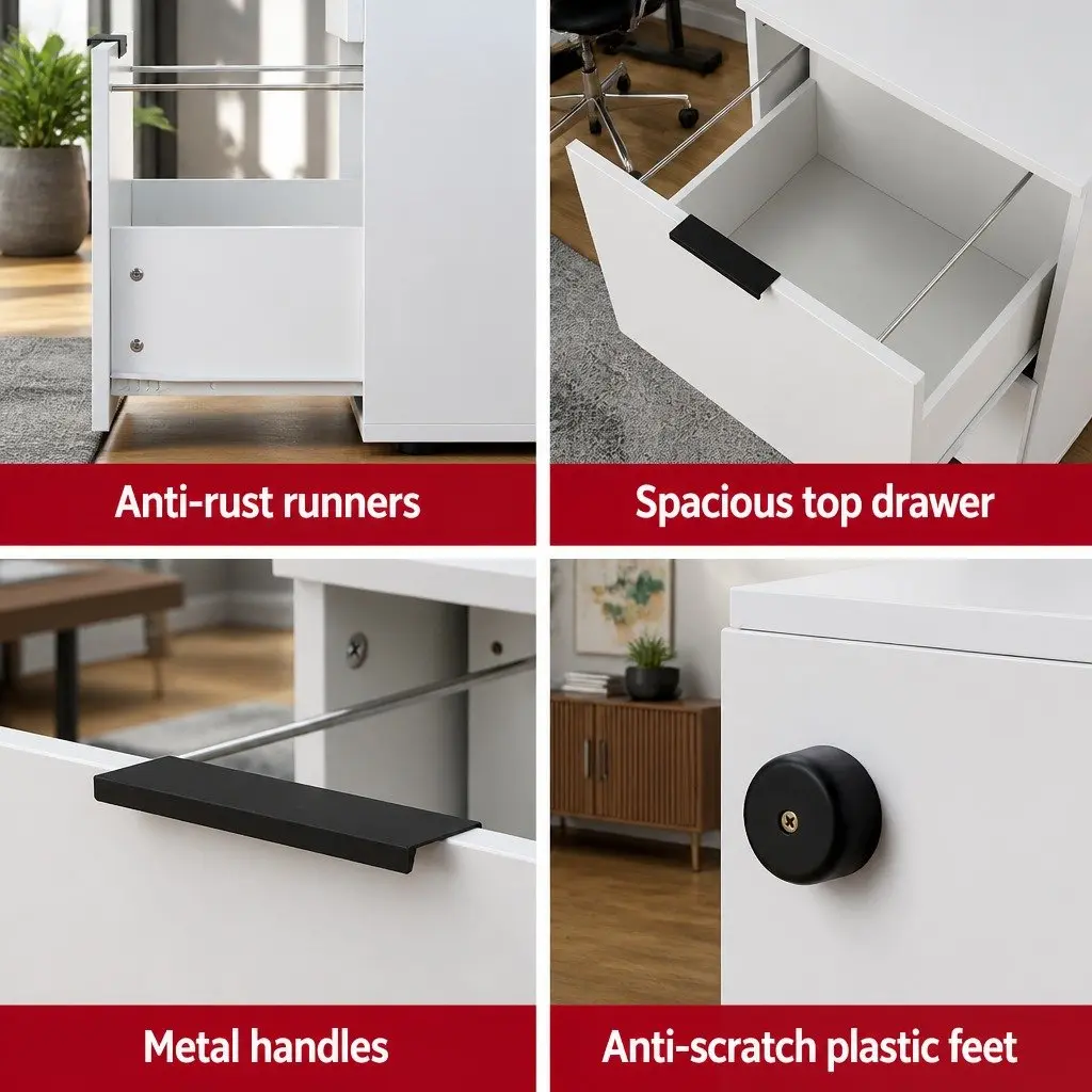 Filing Cabinet White 2 Drawer Organiser Suspension Files Document Storage