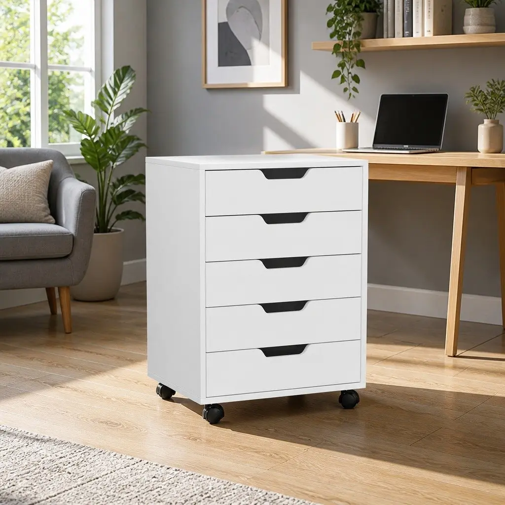 5-Drawer Mobile Filing Cabinet White Rolling Storage Organizer