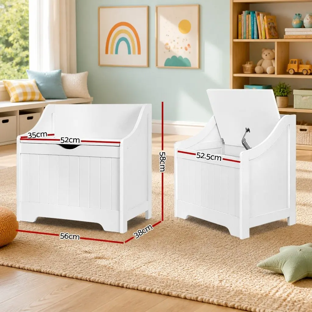 Kids Storage Box Bench Toy Organiser White 2-in-1 Soft Closing Hinges Safe Corners Easy to Clean