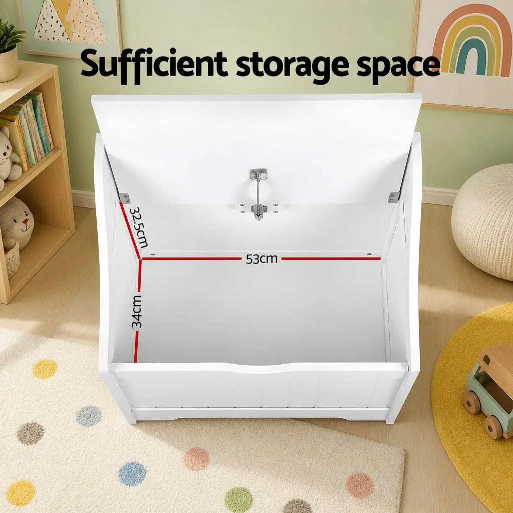 Kids Storage Box Bench Toy Organiser White 2-in-1 Soft Closing Hinges Safe Corners Easy to Clean