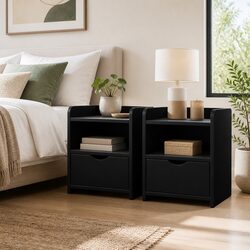 Black Bedside Table with Drawer and Shelf Space