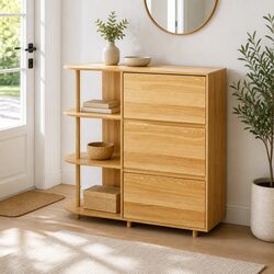Chest of Drawers with 3 Storage Drawers 3 Open Shelves Pine Wood Legs Bedroom