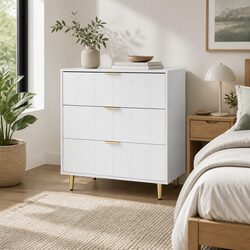 3 Drawer Chest of Drawers White Bedroom Storage Cabinet Dresser Lowboy