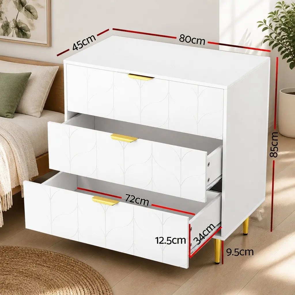 3 Drawer Chest of Drawers White Bedroom Storage Cabinet Dresser Lowboy