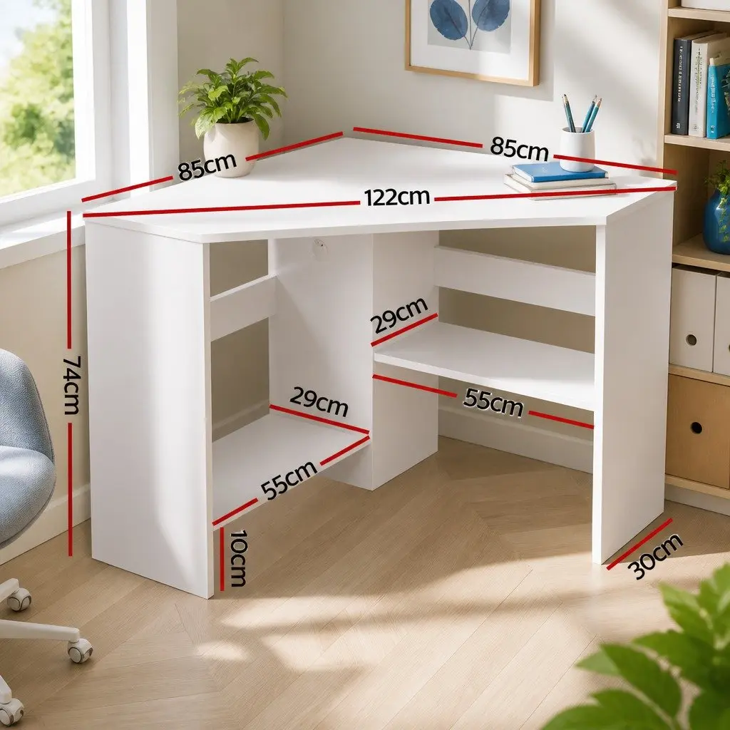 L-Shape Corner Computer Desk with Shelves CPU Stand White Home Office