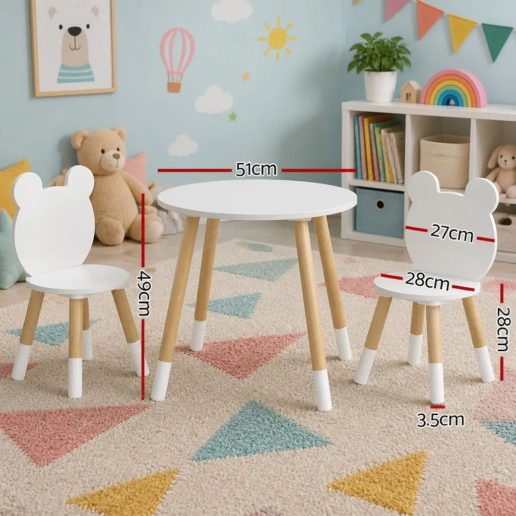 Kids Table and Chairs Set White 3 Piece Activity Study Desk Sturdy Construction