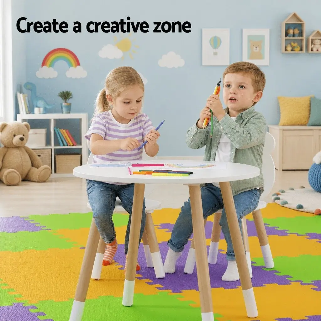 Kids Table and Chairs Set White 3 Piece Activity Study Desk Sturdy Construction