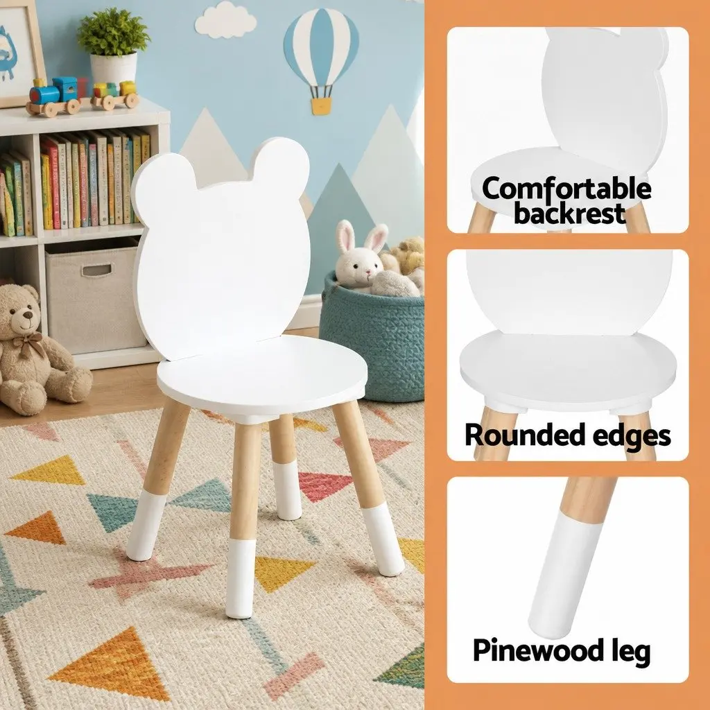 Kids Table and Chairs Set White 3 Piece Activity Study Desk Sturdy Construction