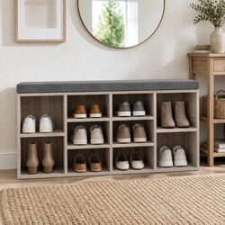 Compact Shoe Rack Cabinet Bench with Comfortable Fabric Seat