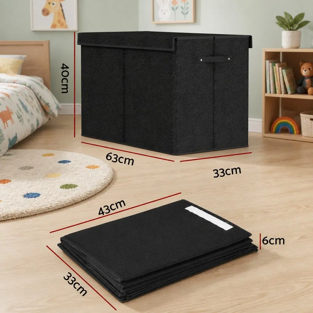Toy Storage Box Black Collapsible Organiser Flip-Top Lid