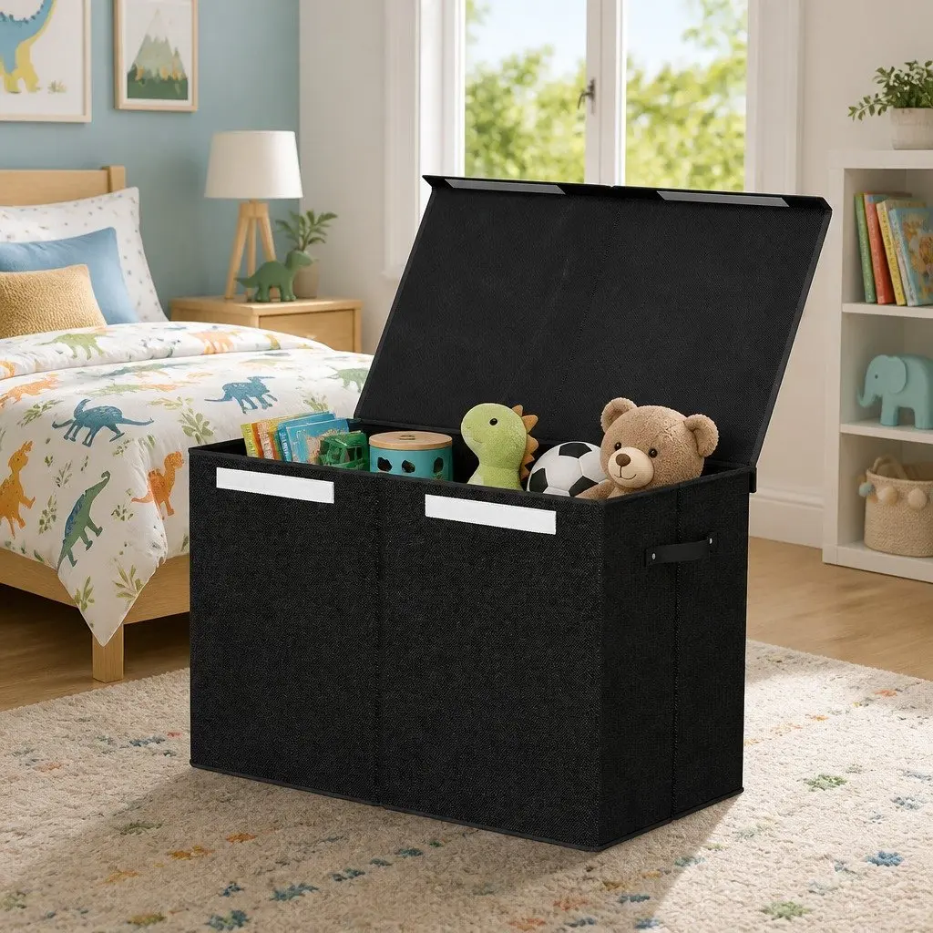 Toy Storage Box Black Collapsible Organiser Flip-Top Lid