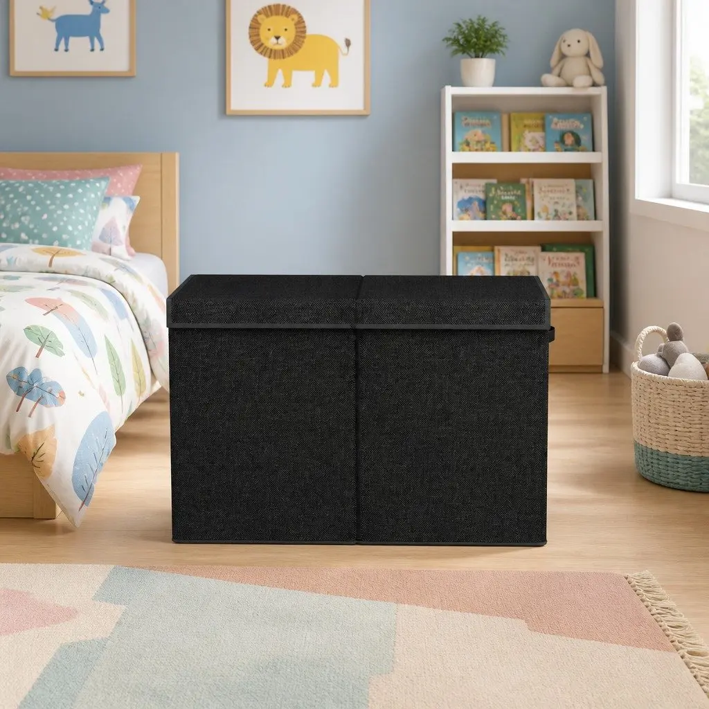 Toy Storage Box Black Collapsible Organiser Flip-Top Lid