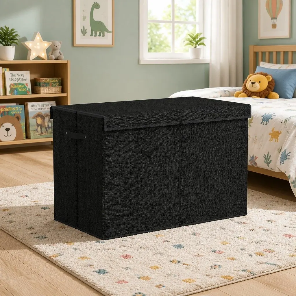 Toy Storage Box Black Collapsible Organiser Flip-Top Lid