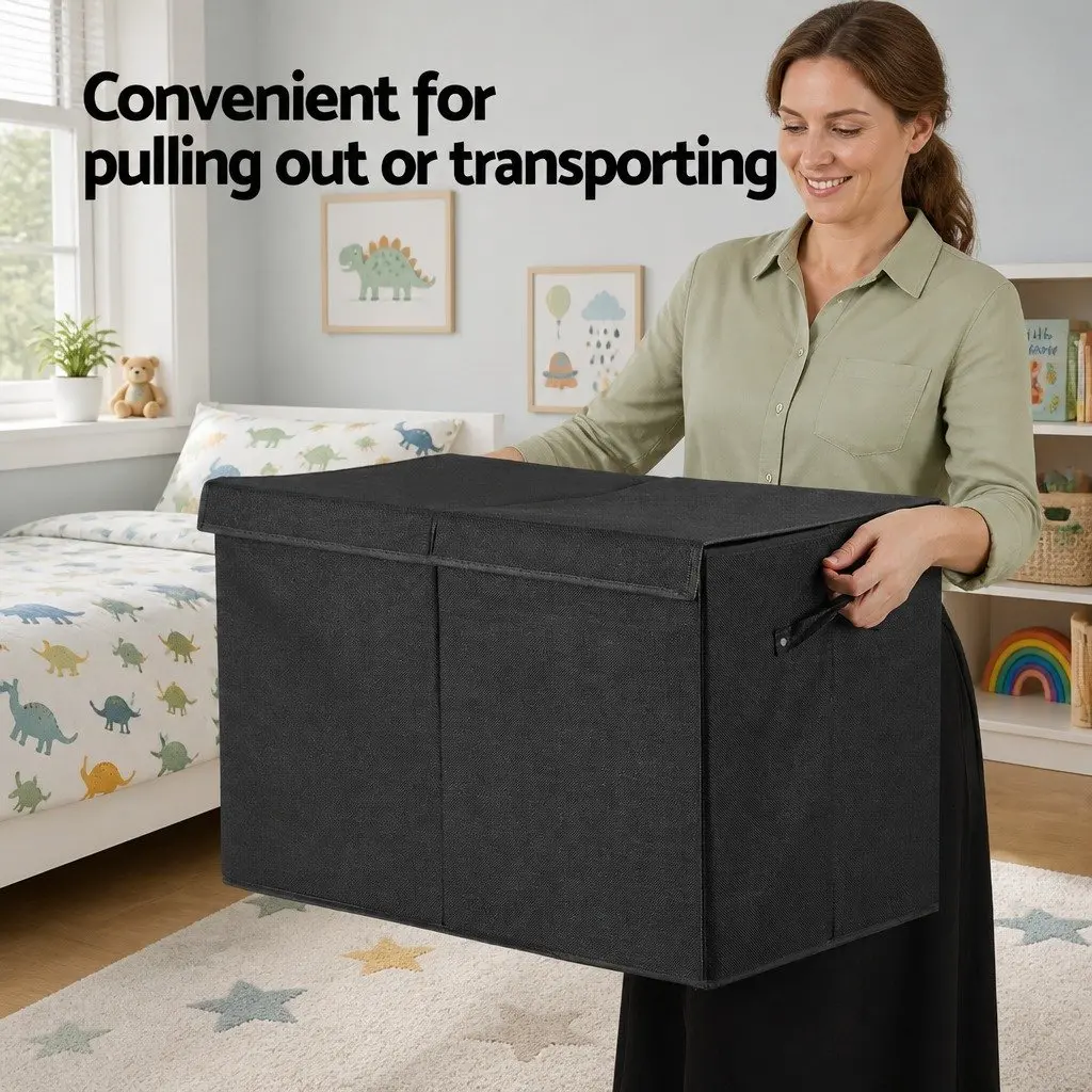 Toy Storage Box Black Collapsible Organiser Flip-Top Lid