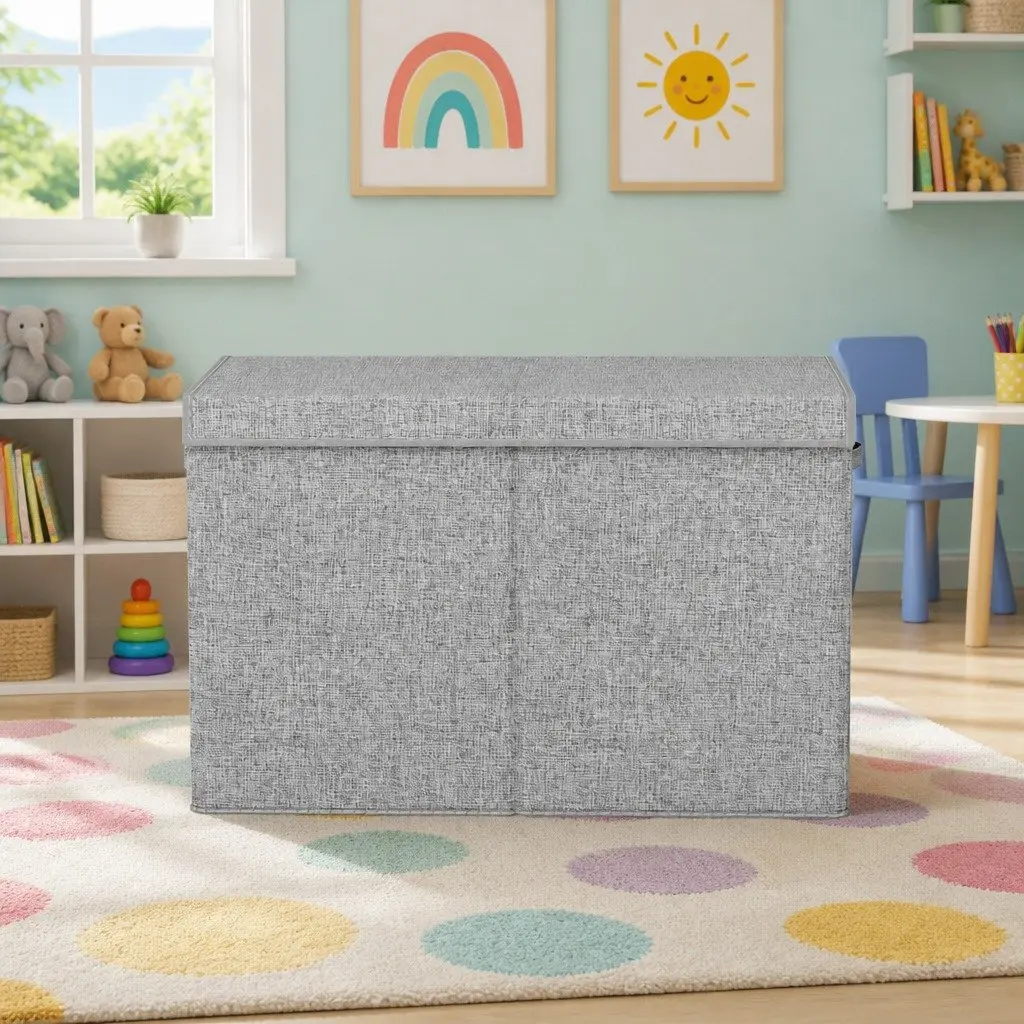 Toy Box Grey Collapsible Flip-Top Lid Storage Organizer
