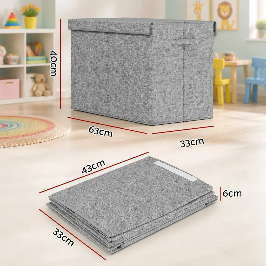 Toy Box Grey Collapsible Flip-Top Lid Storage Organizer