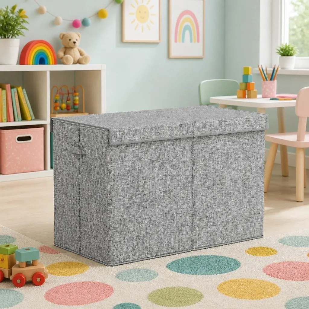 Toy Box Grey Collapsible Flip-Top Lid Storage Organizer