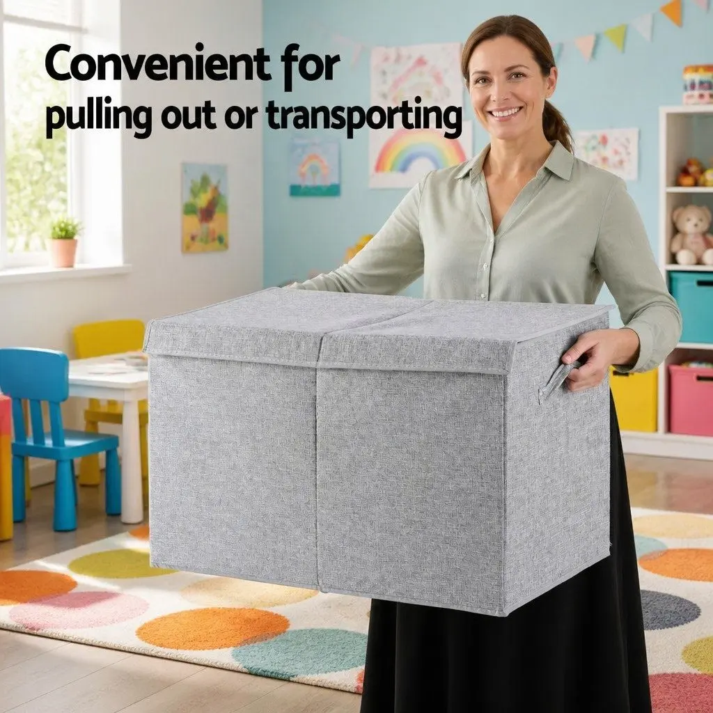 Toy Box Grey Collapsible Flip-Top Lid Storage Organizer