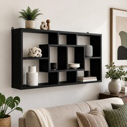 Floating Wall Shelf Bookcase with 8 Display Compartments Black