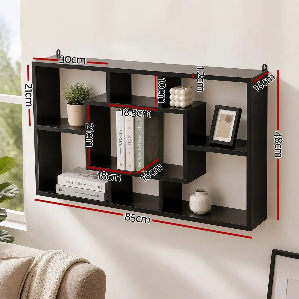 Black Floating Wall Shelf with 8 Display Options