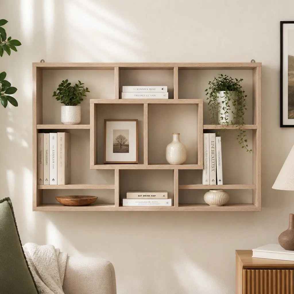 Floating Wall Shelf Display Unit 8 Compartment Bookcase Organiser Vertical