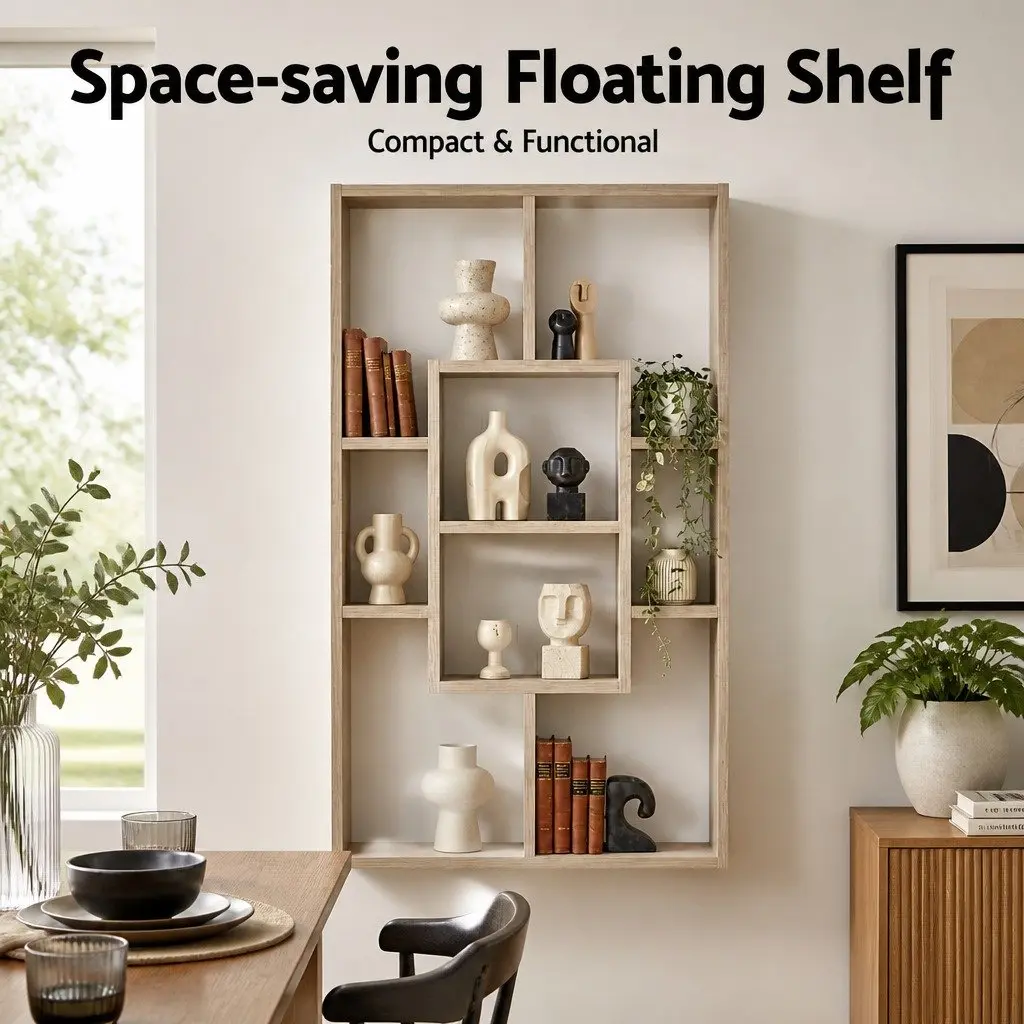Floating Wall Shelf Display Unit 8 Compartment Bookcase Organiser Vertical