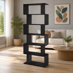 6-Tier Display Bookshelf S-Shape Storage Shelving Unit Living Room Black