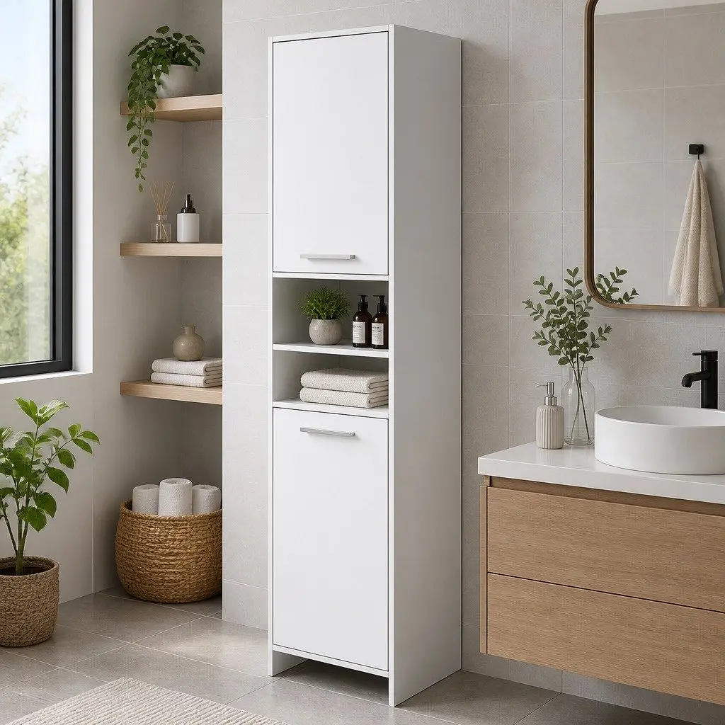 Tall Bathroom Cabinet White 185cm Slim Space Saving Storage Cupboard