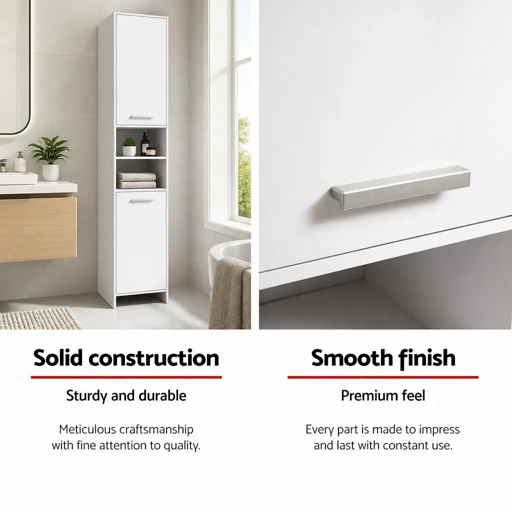 Tall Bathroom Cabinet White 185cm Slim Space Saving Storage Cupboard