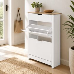 Shoe Rack Cabinet 16 Pairs White Wood Storage Organiser Entrance Hallway