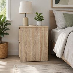 Minimalist Light Wood Bedside Table with Storage