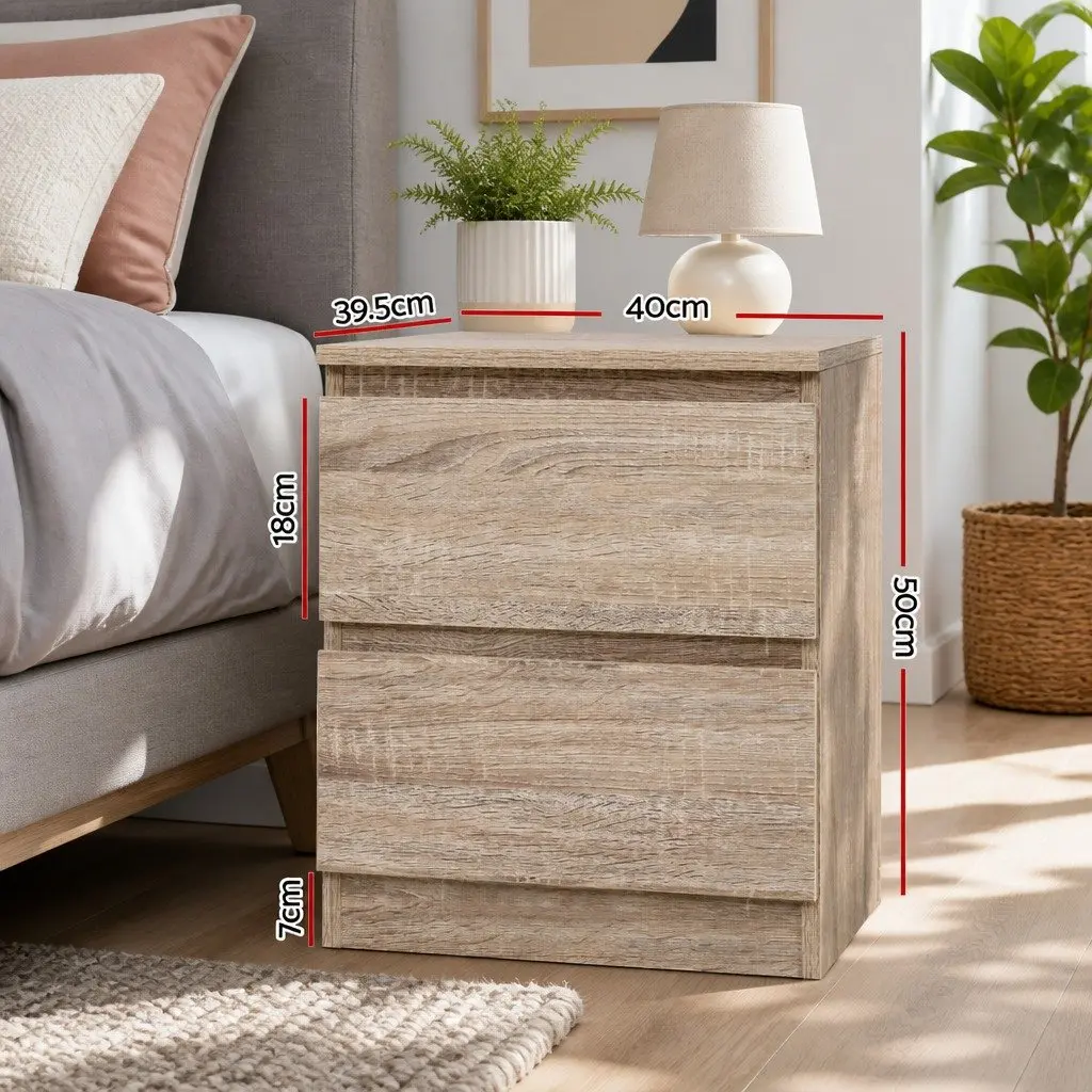 Bedside Table 2 Drawers Light Wood Tone Bedroom Storage Furniture Anti-rust