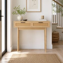 Concise Console Table with Two Rattan Front Drawers