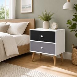 Bedside Table 2 Drawers Scandinavian Design Bedroom Nightstand Storage Furniture