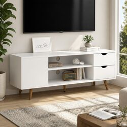 TV Entertainment Unit 120cm White Storage Cabinet with Drawers and Shelves