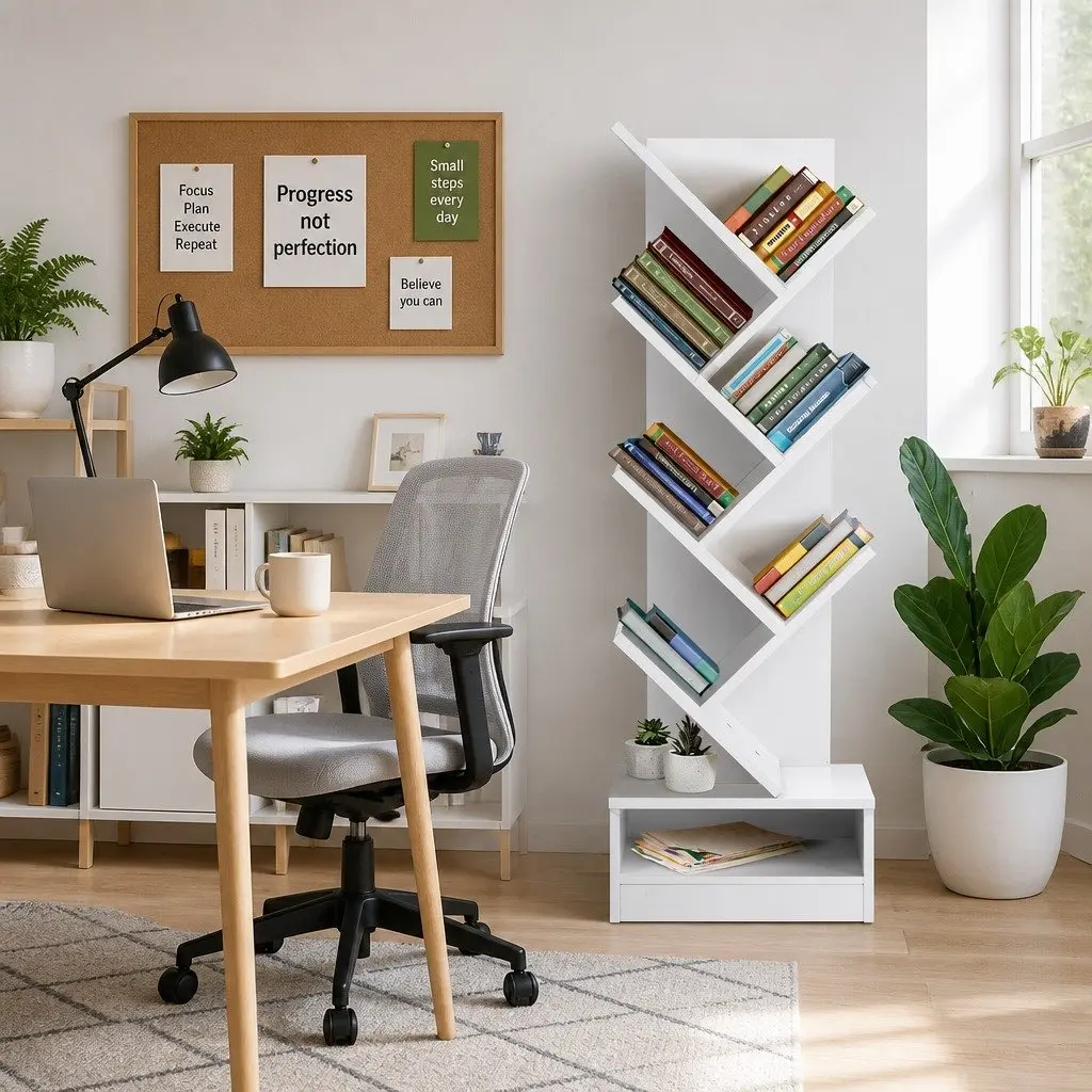 Tree Bookshelf White 7 Tier Freestanding Wall Mount Storage Display Unit