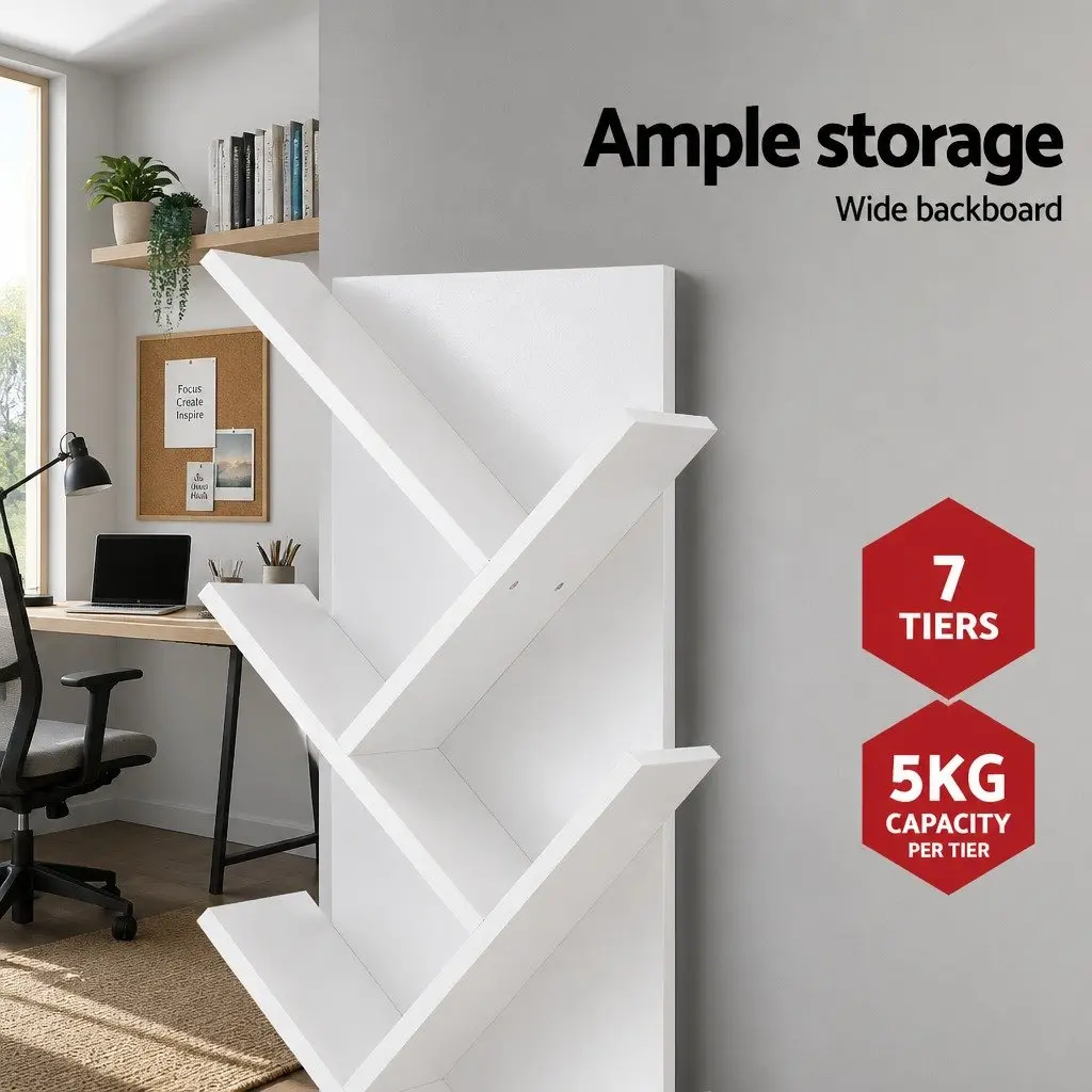 Tree Bookshelf White 7 Tier Freestanding Wall Mount Storage Display Unit
