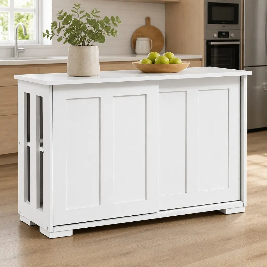 Buffet Sideboard White 99cm Sliding Doors Storage Cabinet