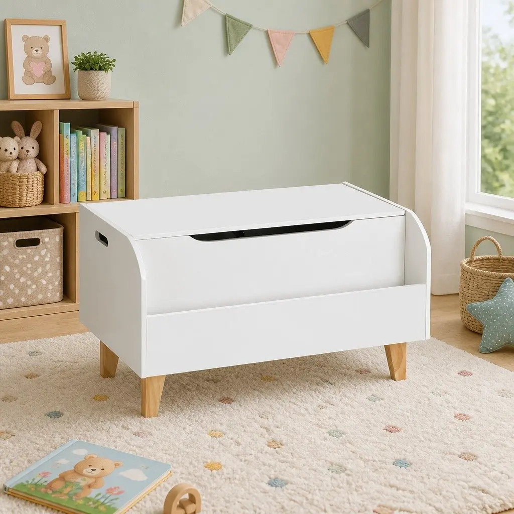 Kids Toy Box Chest White 2-in-1 Storage Box Bookshelf Organiser for Children