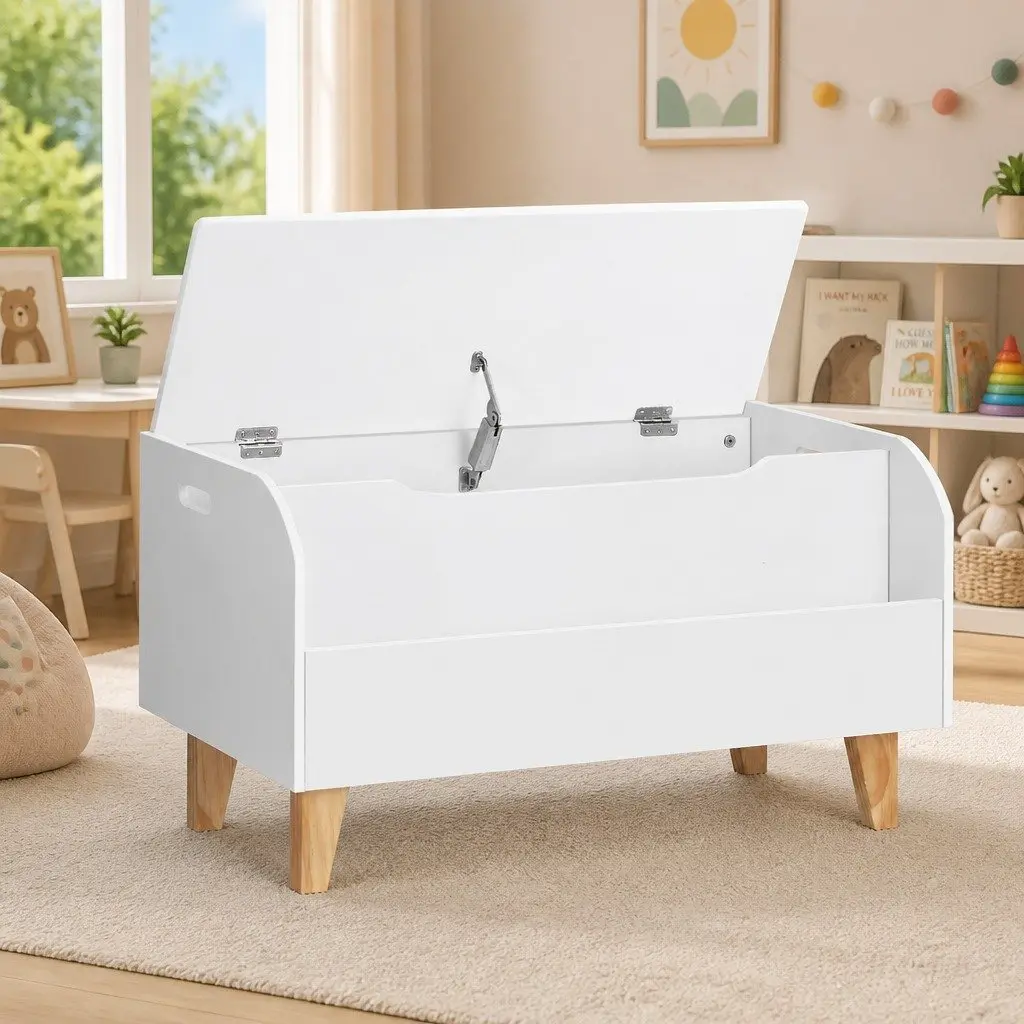Kids Toy Box Chest White 2-in-1 Storage Box Bookshelf Organiser for Children
